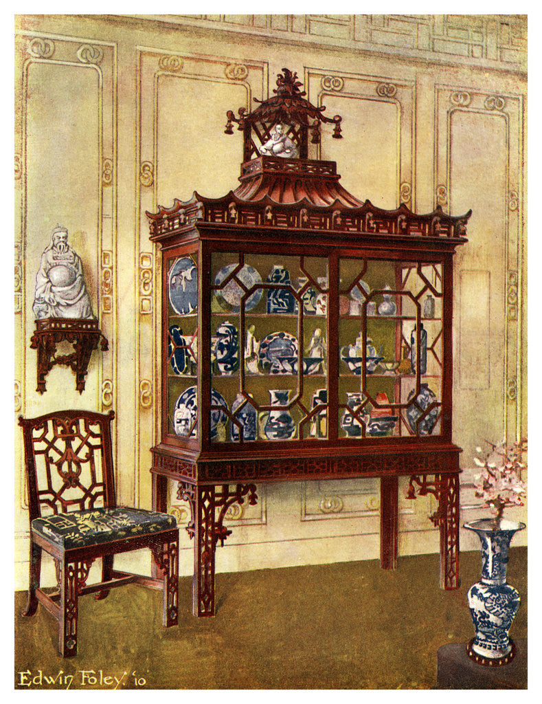 Detail of Carved china case in Chippendale's Chinese manner by Edwin Foley