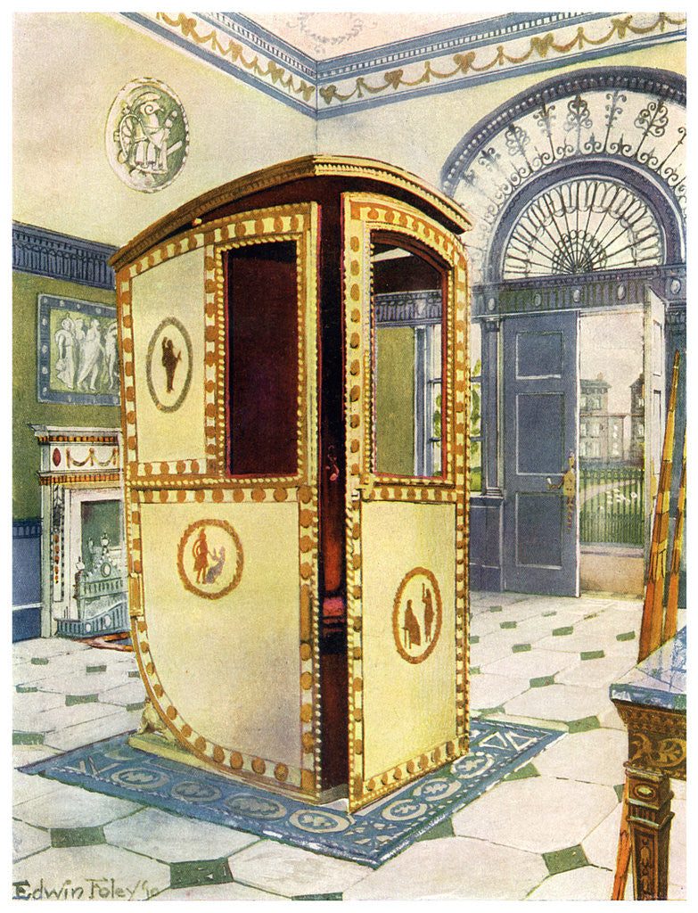 Detail of Painted and lacquered sedan chair with domed top by Edwin Foley