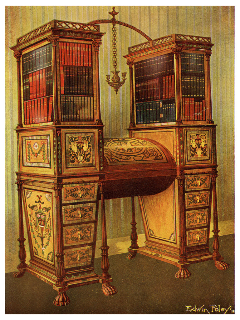 Detail of The Sister Inlaid Double Secretaire and Bookcase Cabinet, Sheraton by Edwin Foley