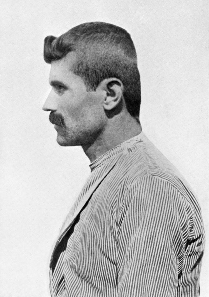 Detail of A man with a flattened head by Anonymous