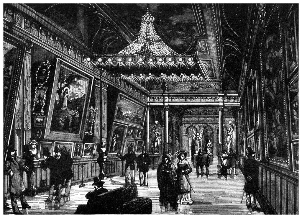 Detail of Edison's incandescent lamps light up a New York art gallery by Anonymous