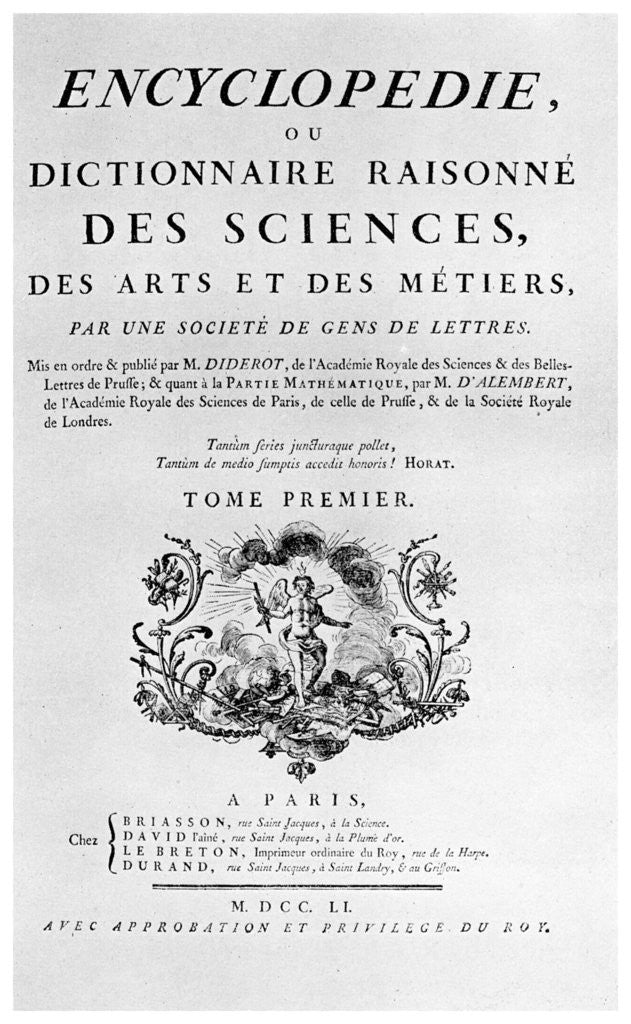 Detail of Title page of Denis Diderot's Encyclopedie by Anonymous