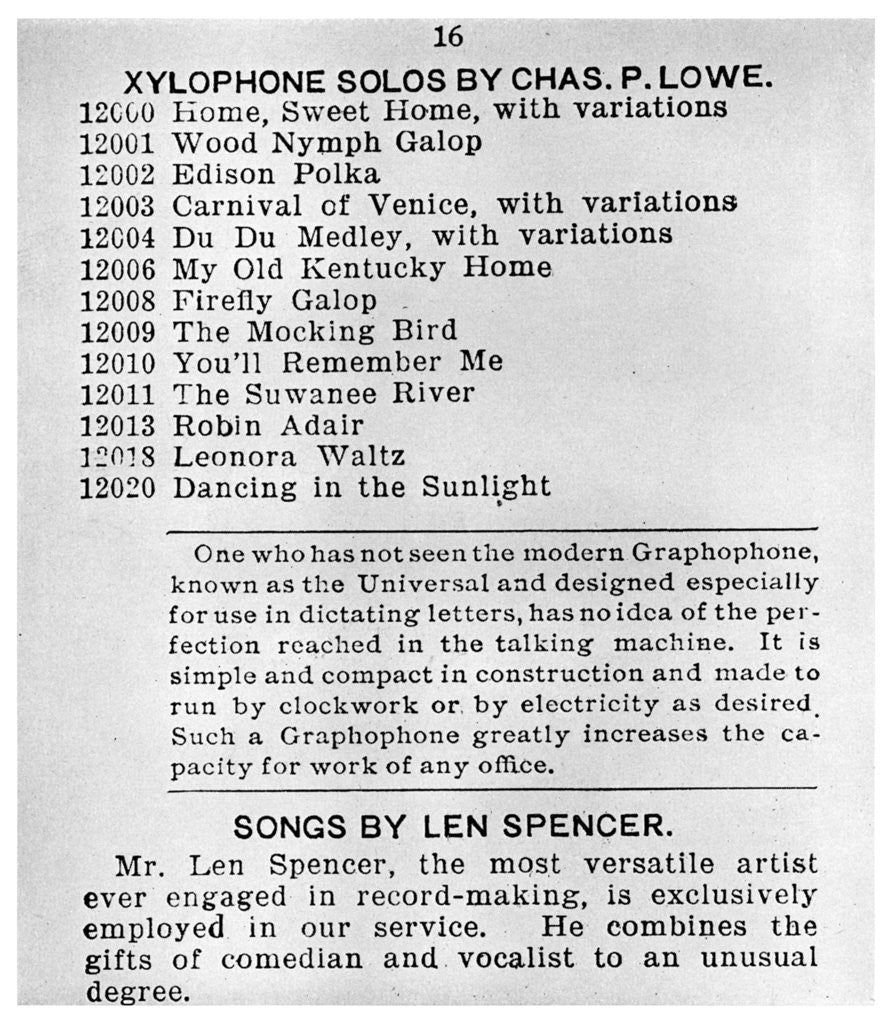 Detail of Page from the First Columbian Gramophone Catalogue by Anonymous
