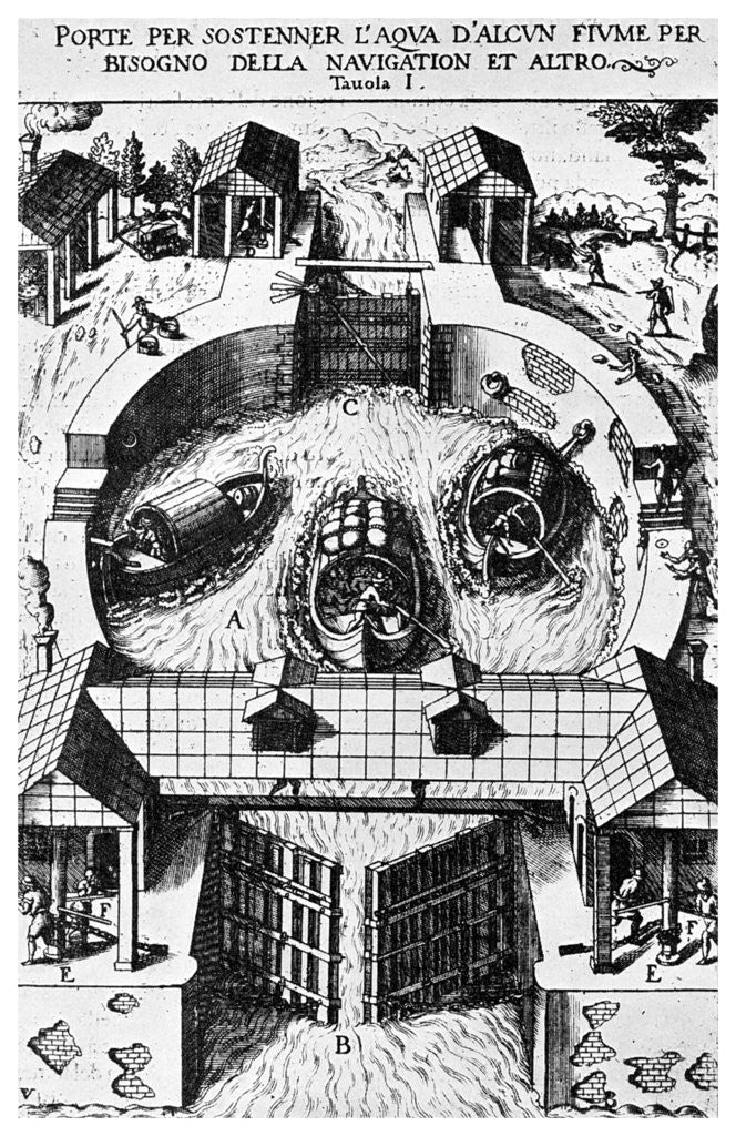 Detail of Design for hinged canal lockgates by Leonardo da Vinci by Anonymous