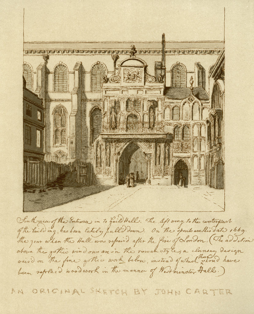 Detail of South view of the entrance to Guildhall, City of London by William Griggs