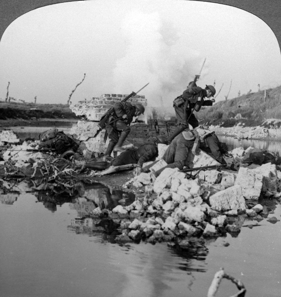 Detail of British soldiers in action at the Crozat Canal, France, World War I by Realistic Travels Publishers