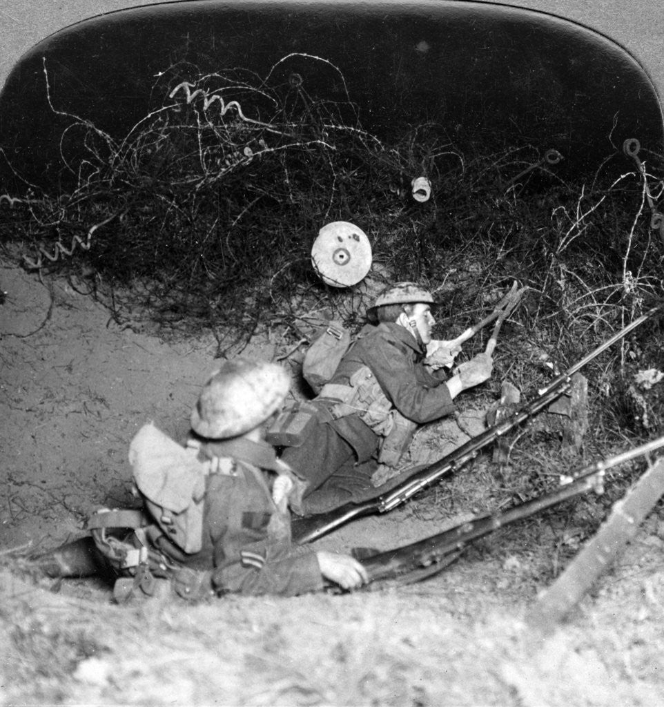 Detail of Soldiers cutting through barbed wire defences, Oppy, France, World War I by Realistic Travels Publishers