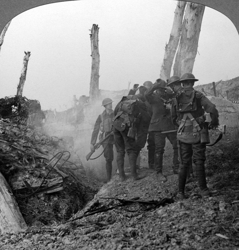 Detail of Interrogating a German soldier, Hohenzollern Redoubt, France, World War I by Realistic Travels Publishers