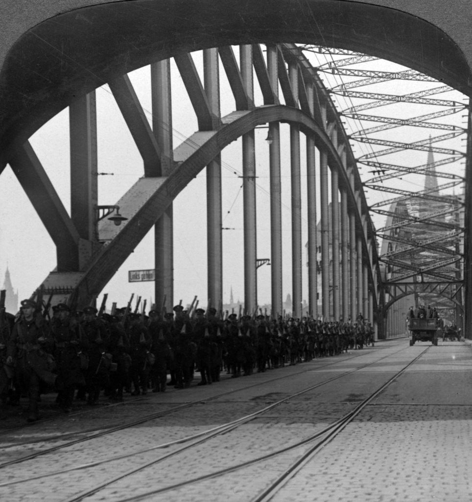 Detail of British troops crossing the bridge over the Rhine, Cologne, Germany by Realistic Travels Publishers