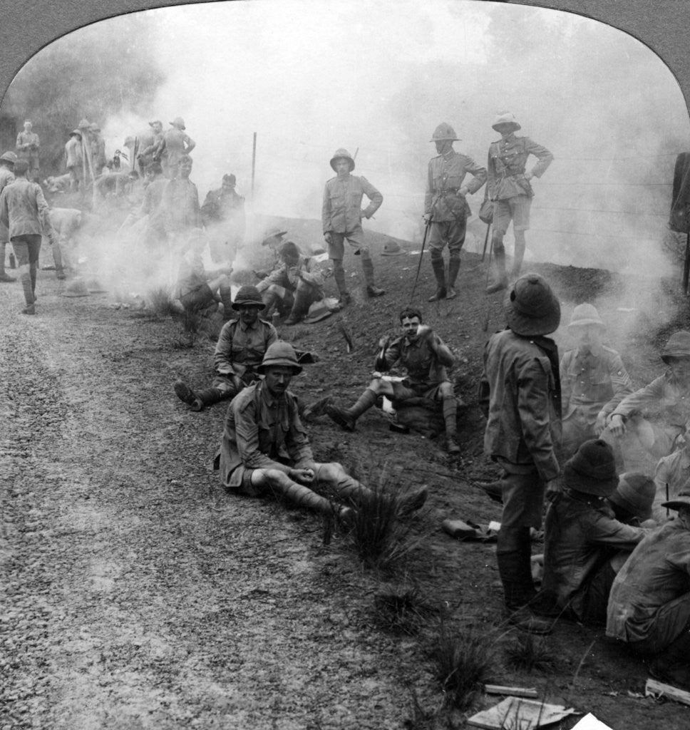 Detail of Early morning camp fires and breakfast, Persian Gulf, World War I by Realistic Travels Publishers