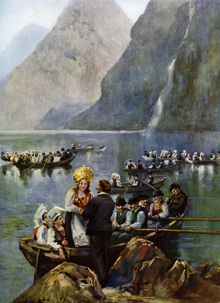 Detail of A wedding procession on boats, Norway by Anonymous