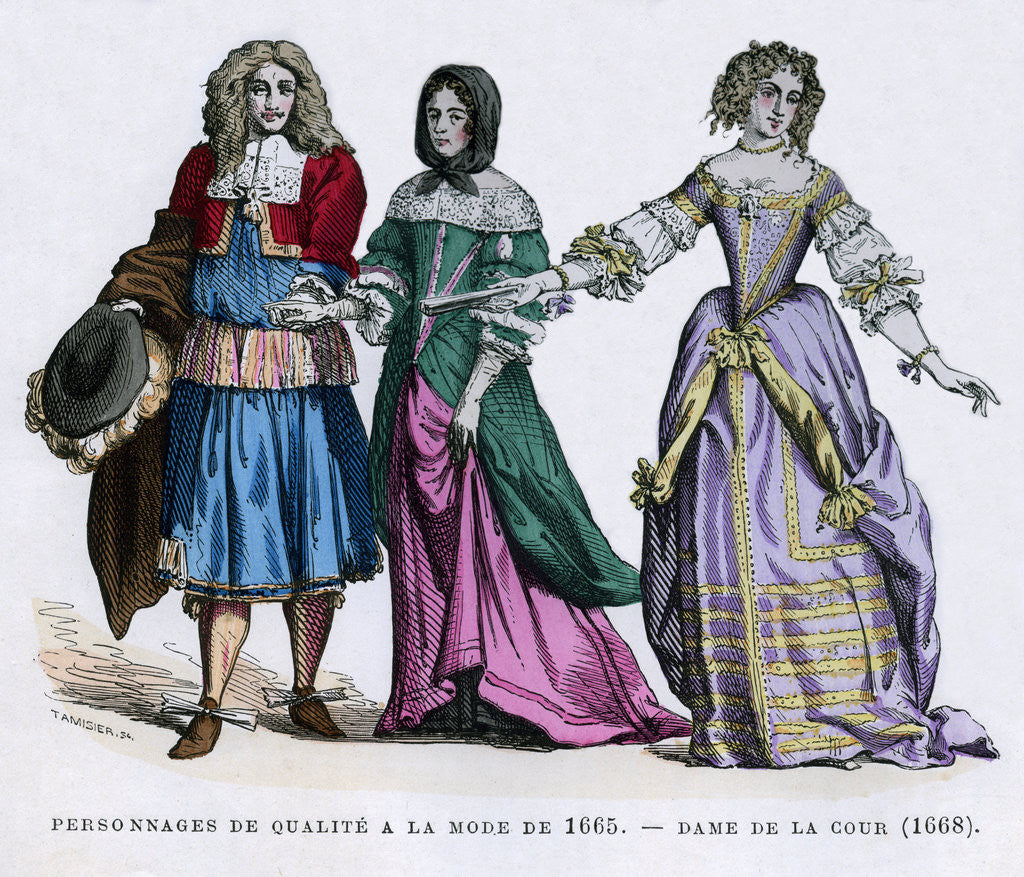 Detail of People in the fashions of 1665, and a lady of the court by Tamisier