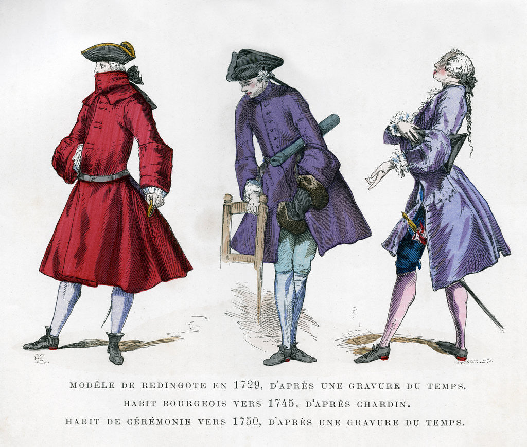 Detail of Frock coat of 1729, bourgeois fashion in 1745, and ceremonial dress of 1750 by Tamisier