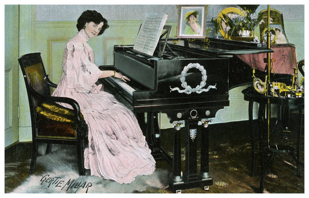 Detail of Gertie Millar, British actress and singer, playing the piano by Anonymous