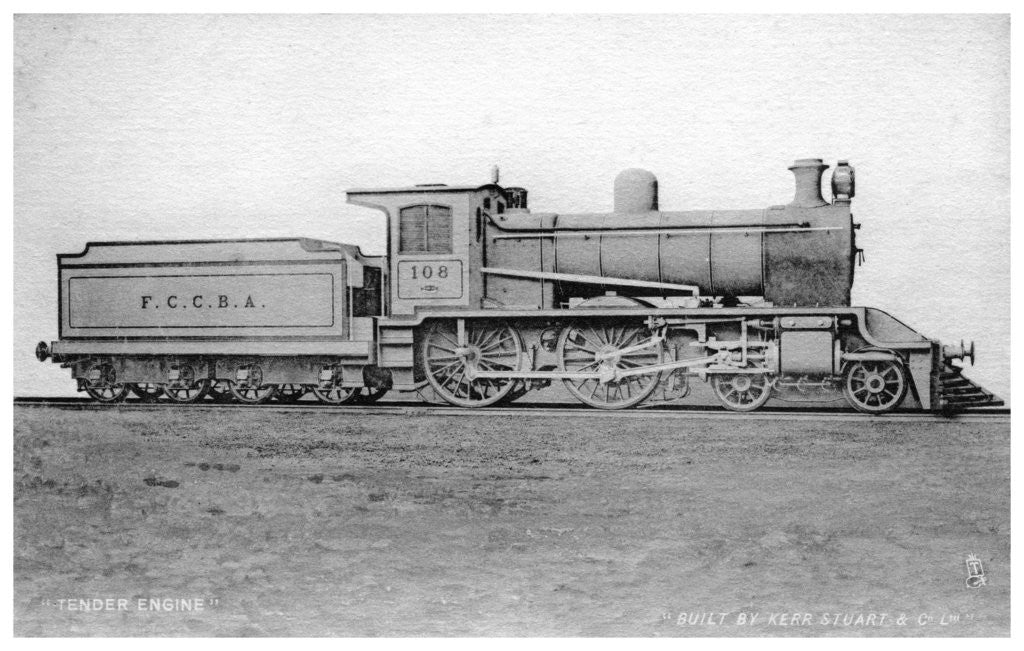 Detail of 4-4-0 tender engine, steam locomotive built by Kerr, Stuart and Co by Raphael Tuck