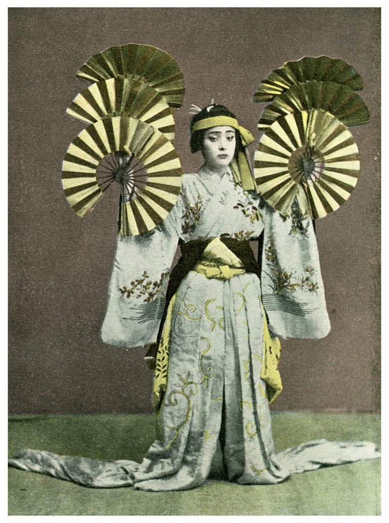 Detail of Girl performing a fan dance, Japan by Anonymous