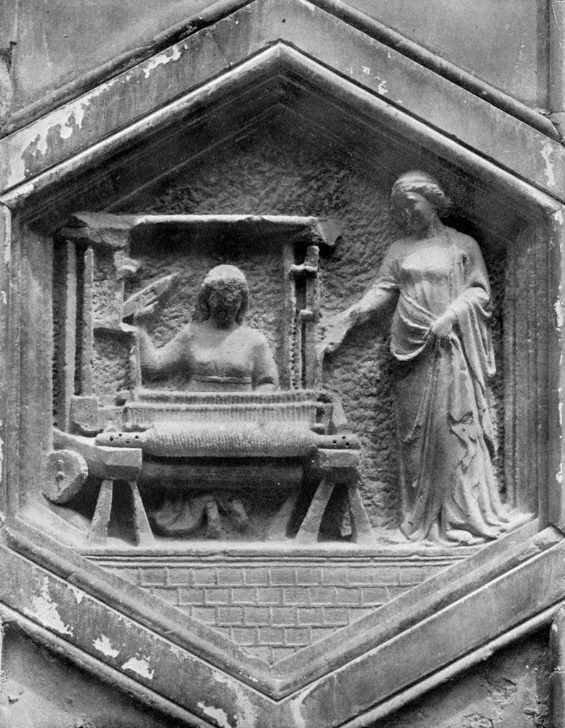 Detail of 'The Art of Weaving', relief on the Duomo, Florence, Italy by Giotto