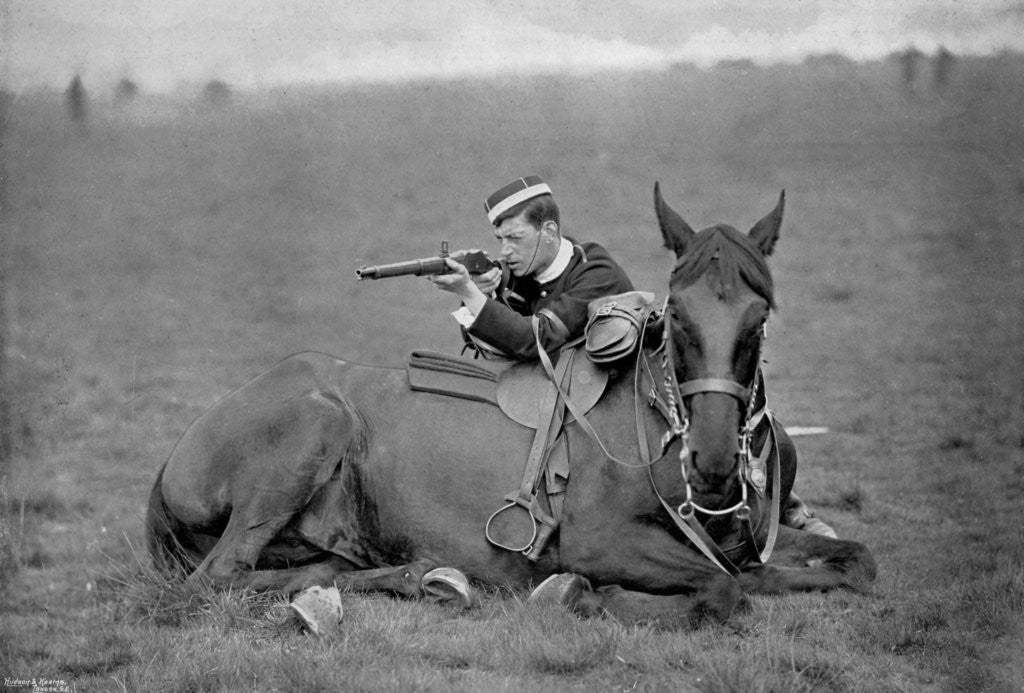Detail of A dismounted lancer at a skirmishing display by Gregory & Co