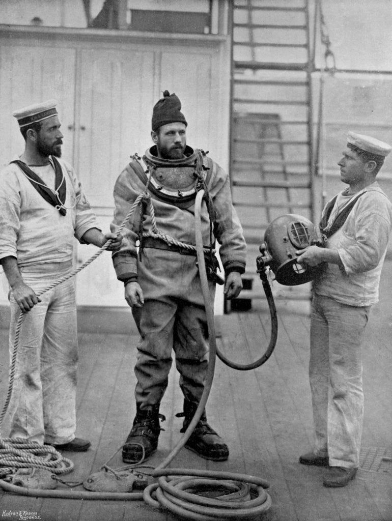 Detail of A diver from the battleship HMS Camperdown in his diver's dress by Gregory & Co