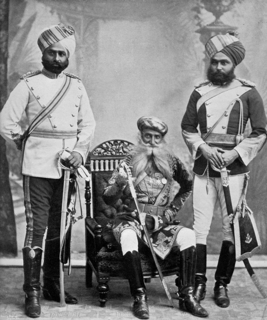 Detail of Three of the chief officers of the household troops of the Nizam of Hyderabad, India by Platin Portrait Studios