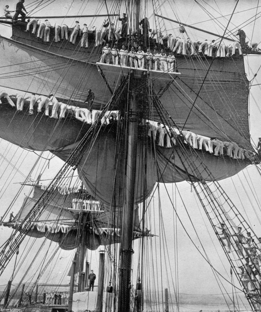 Detail of Reefing topsails on board the training ship HMS Impregnable, Devonport, Devon by WM Crockett