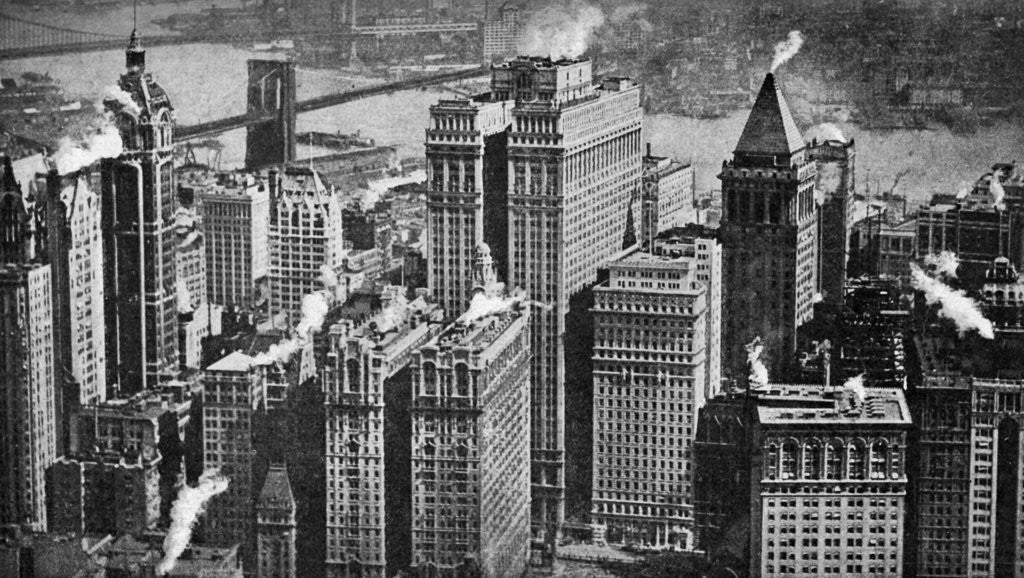 Detail of Looking towards Brooklyn over the skyscrapers of Broadway, New York City, USA by Aerofilms