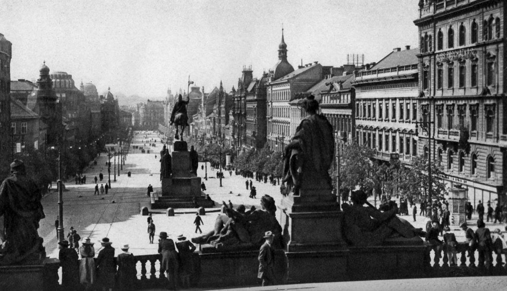 Detail of Wenceslas Square and statue of St Wenceslas, Prague, Czechoslovakia by D Heathcote