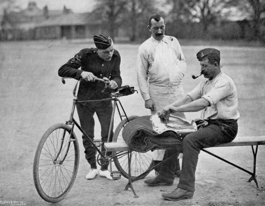 Detail of A trooper of the 2nd Life Guards polishing up for parade by Gregory & Co