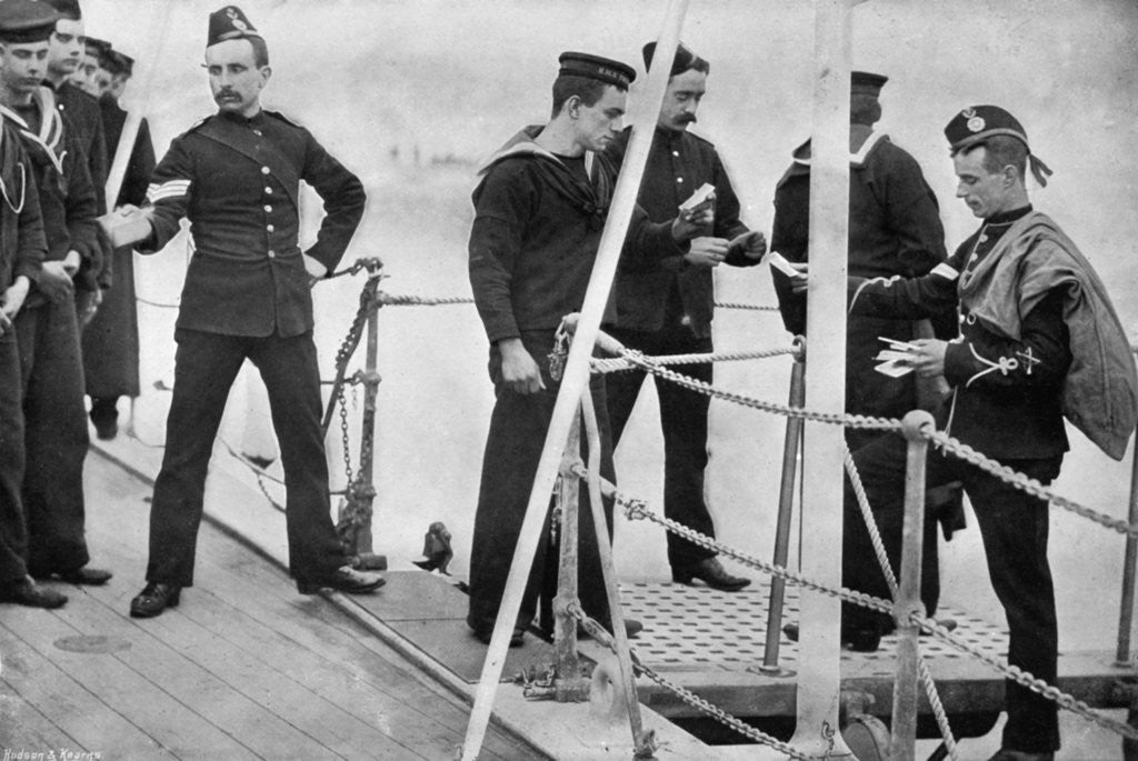 Detail of The ship's postman coming on board by Gregory & Co