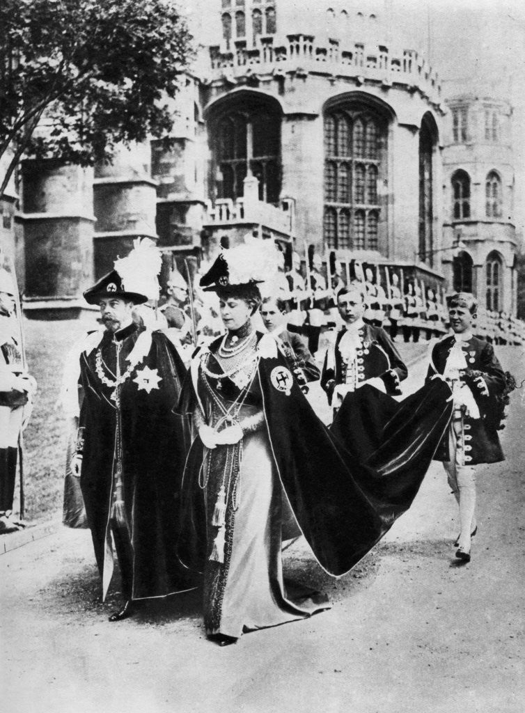 Detail of King George V and Queen Mary in the robes of the Knights of the Garter, Windsor by Central Press