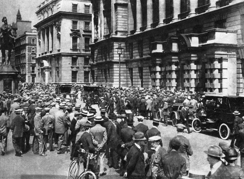 Detail of Crowds wait in London to see if there will be war, 4th August 1914 by Fox