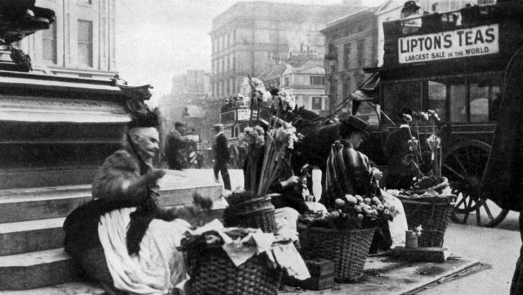 Detail of Flower sellers at Piccadilly Circus, London by Anonymous