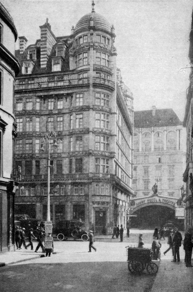 Detail of Savoy Hotel and Theatre across the Strand from Norfolk Street, London by Anonymous