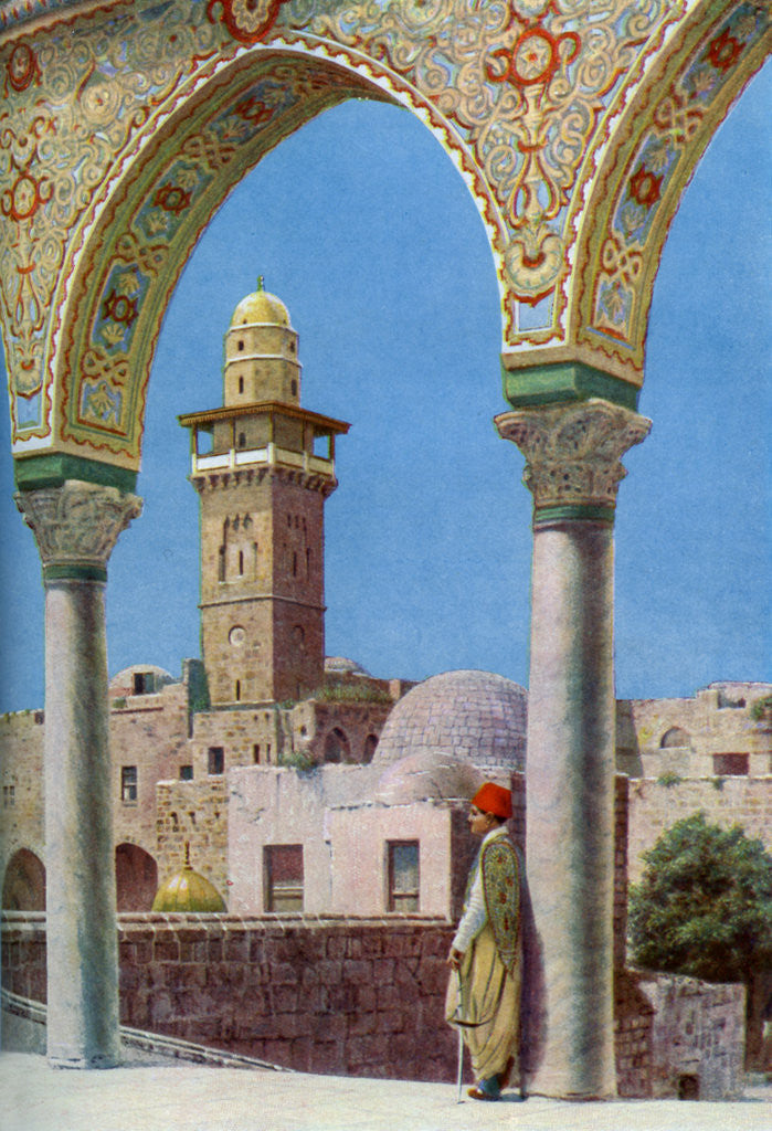 Detail of Islamic minaret on Temple Mount, Jerusalem, Palestine by Donald McLeish