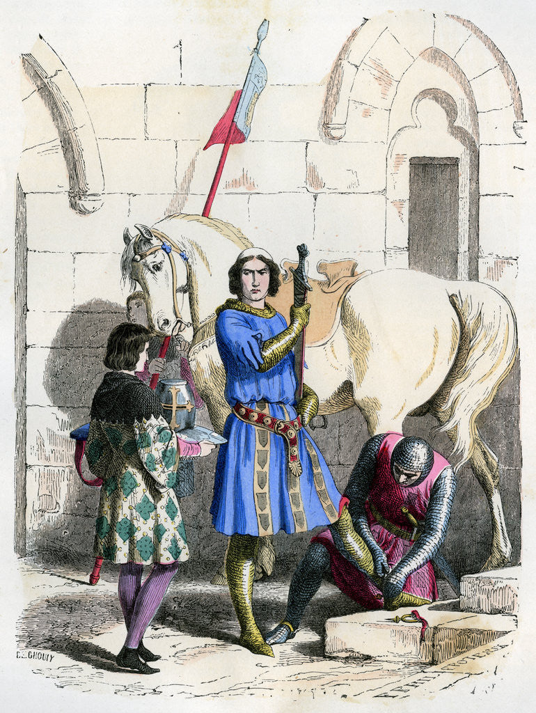 Detail of Knight served by a squire and page by Deghouly