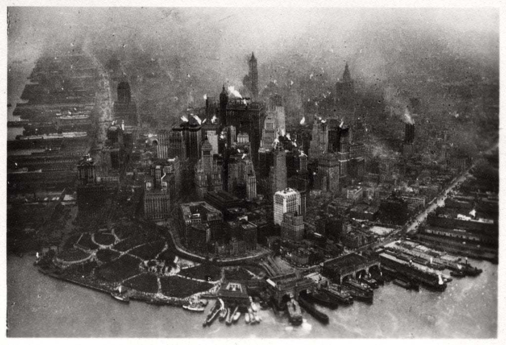 Detail of Aerial view of Manhattan, New York City, USA, from a Zeppelin by Anonymous