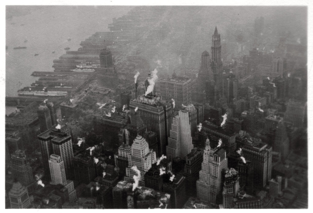 Detail of Aerial view of Manhattan, New York City, USA, from a Zeppelin by Anonymous