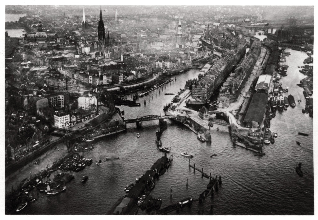 Detail of Aerial view of Hamburg harbour, Germany, from a Zeppelin by Anonymous