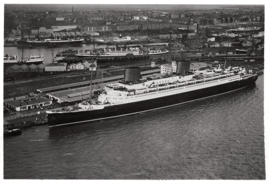 Detail of Aerial view of Bremen harbour, Germany, and the liner 'Europa', from a Zeppelin by Anonymous