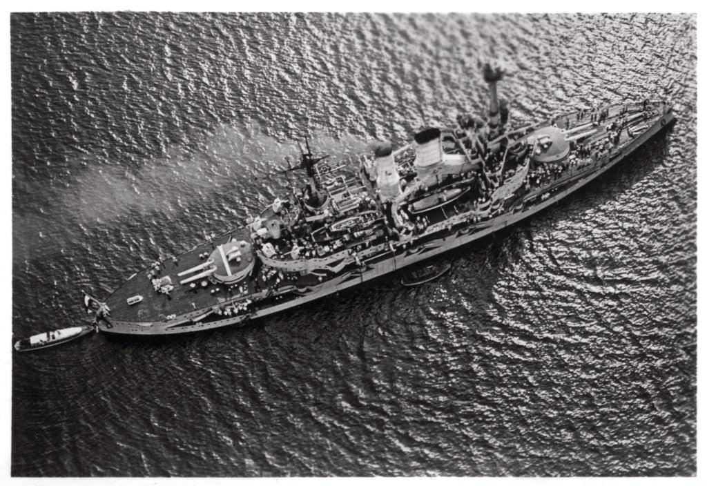 Detail of Aerial view of the German battleship SMS 'Schlesien', from a Zeppelin by Anonymous