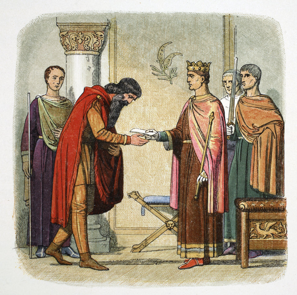 Detail of Henry II of England authorizes Dermot MacMorrough to levy forces by James William Edmund Doyle