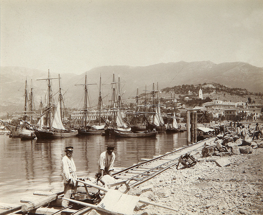 Detail of The construction of a pier in Yalta, Crimea, late 19th century(?) by Unknown