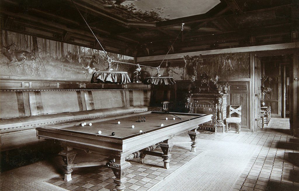 Detail of The billiard room, Imperial Palace, Bialowieza Forest, Russia, late 19th century by Mechkovsky