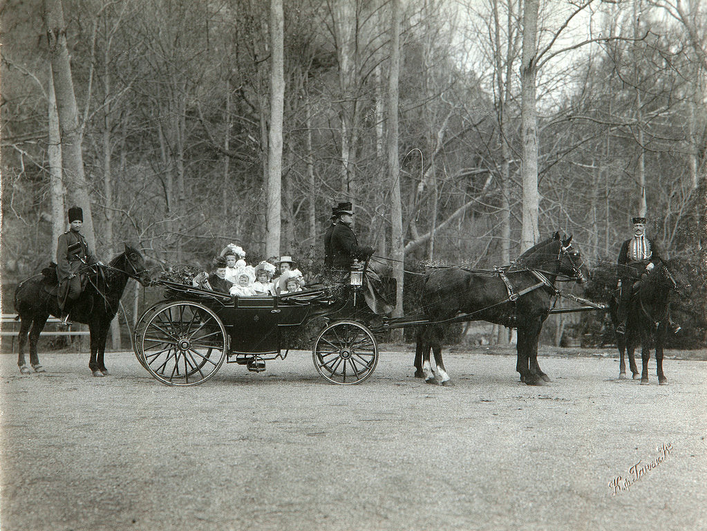 Detail of Tsar Nicholas II of Russia with his family in the park of Tsarskoye Selo, Russia, 1900s. by K von Hahn