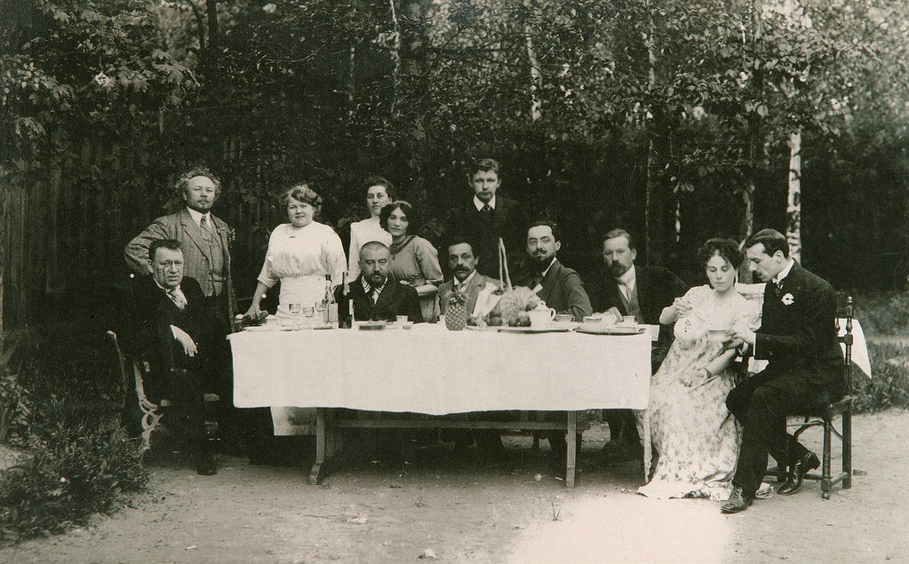 Detail of Visitors with Russian author Alexander Kuprin and his family, Gatchina, Russia, early 20th century by Unknown