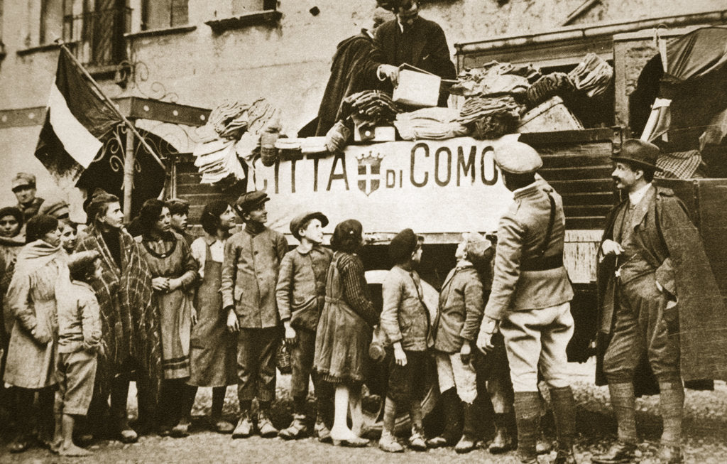 Detail of Red Cross supplies for war victims in Como, Italy, World War I, c1914-c1918 by Unknown