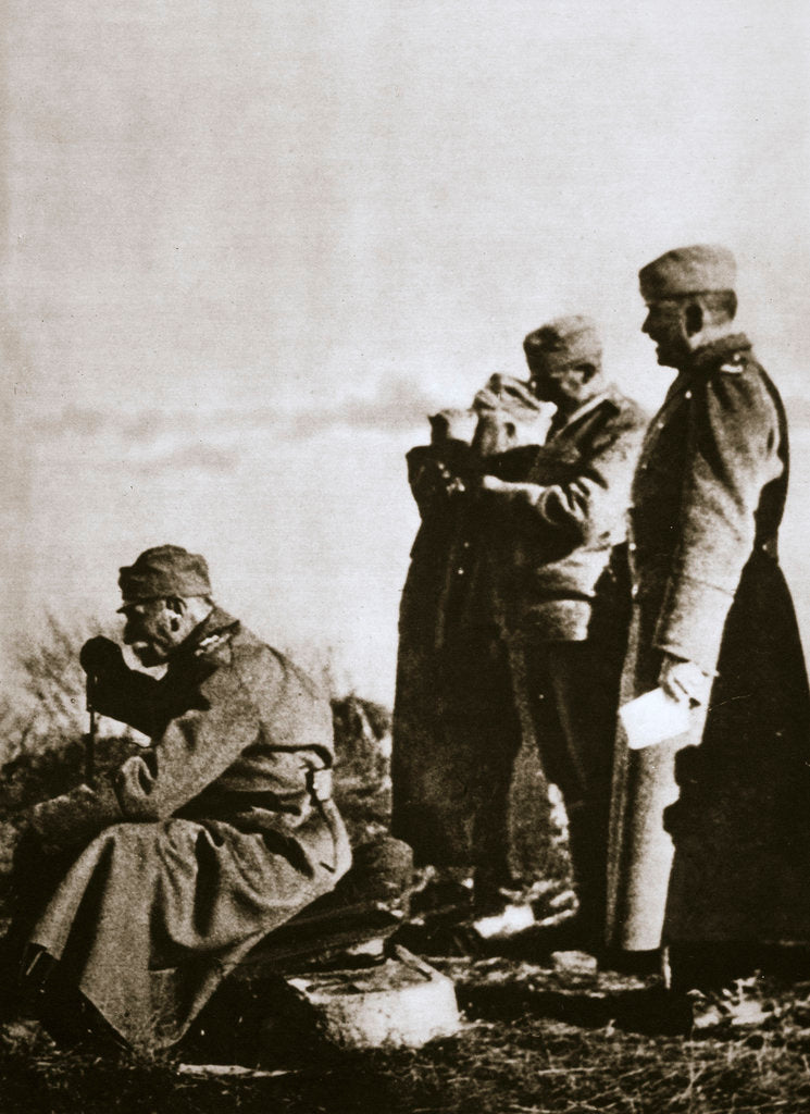 Detail of King Peter I of Serbia watching the retreat of his defeated army by Anonymous
