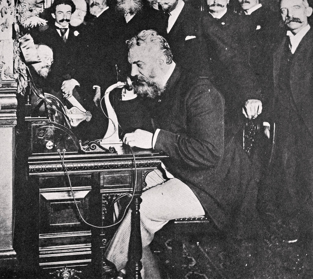 Detail of Alexander Graham Bell makes the first telephone call between New York and Chicago by Anonymous