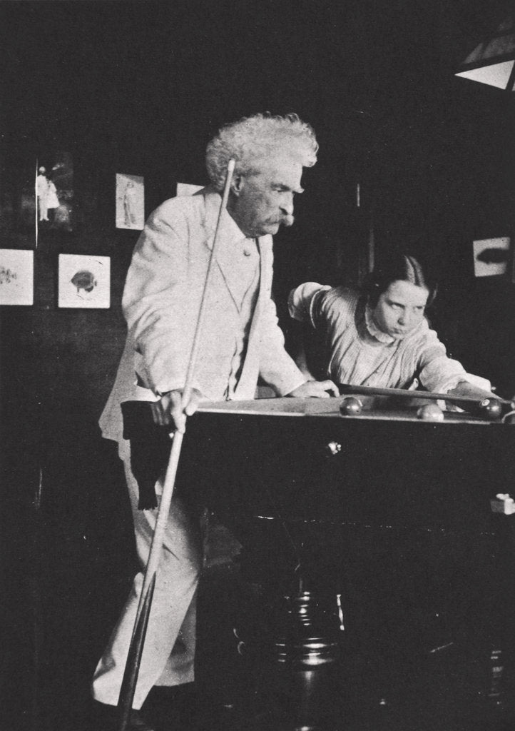 Detail of Mark Twain, American author, playing pool by Unknown