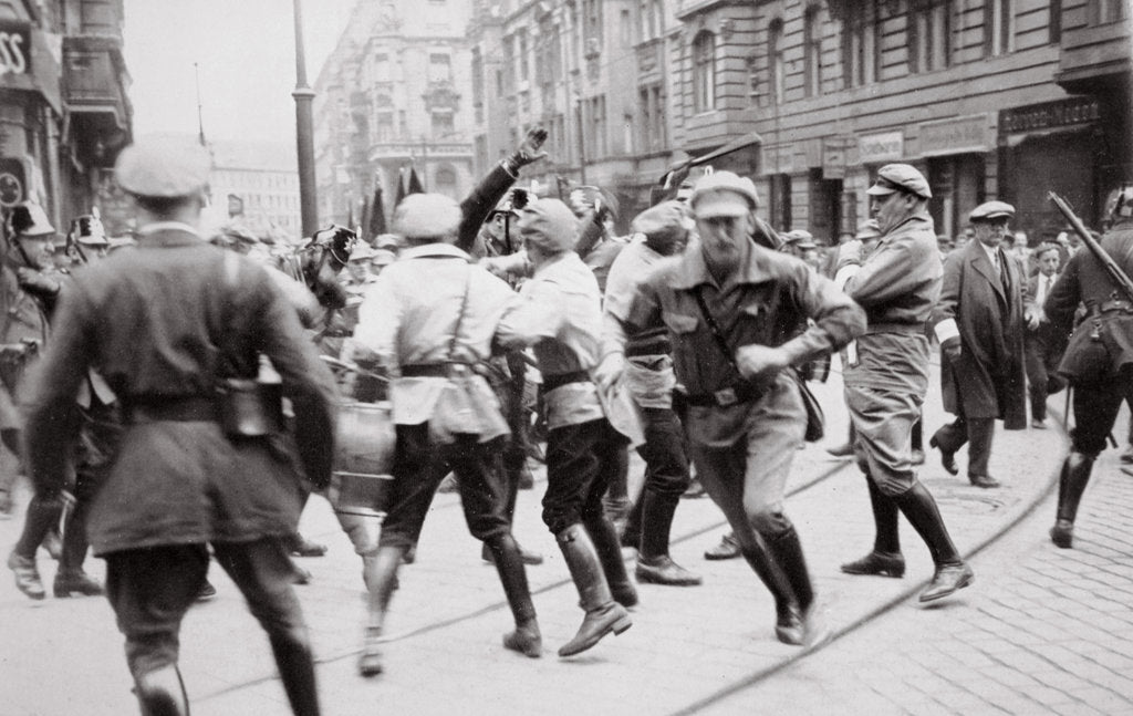 Detail of Men in Bolshevik uniform fighting police in the street, Germany by Unknown